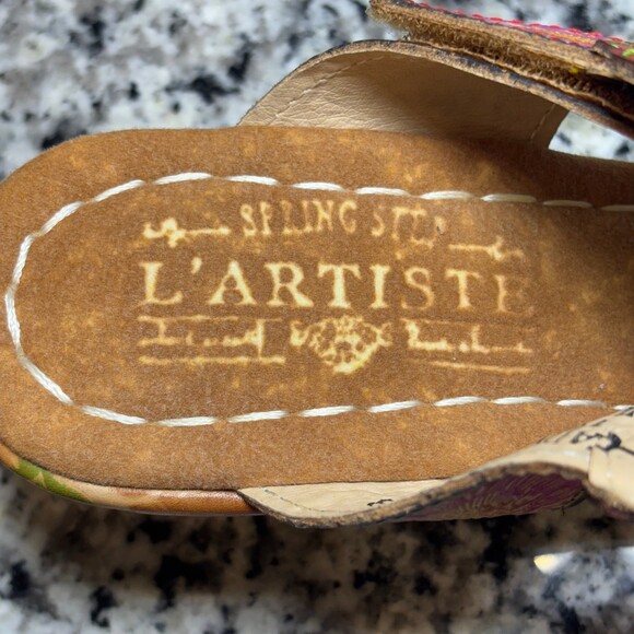 L’Artiste Spring Step Floral Leather Sandals Sz38 Boho Colored Slides - Picture 9 of 9